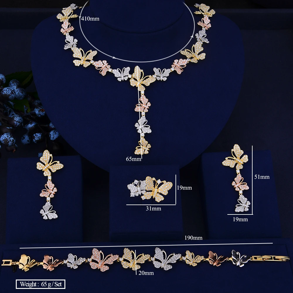 

missvikki Luxury Cute Batterfly Necklace Sweet Girl Jewelry Set Fashion Bracelet Necklace Ring Earrings Best Women Gift