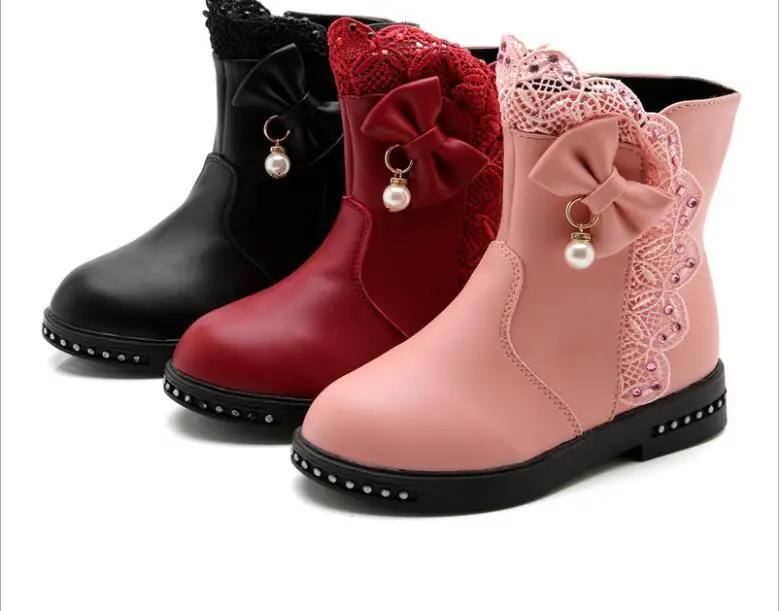 

Children Snow Boots Girls Lace And Girls Fashion Winter Flush Shoes Princess Cute Autumn Boots Anti-skid And Waterproof Boots