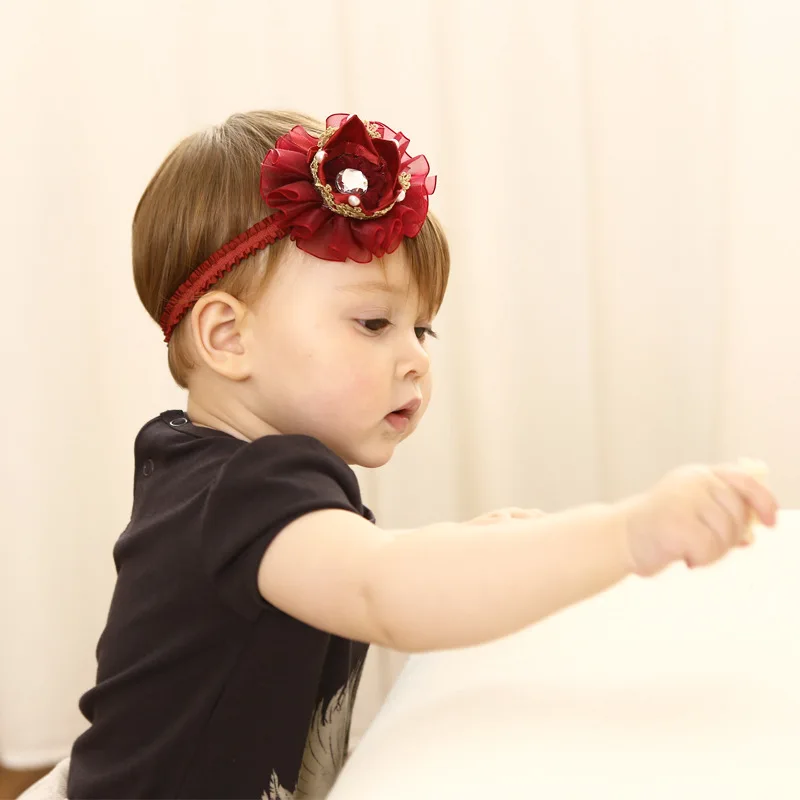 2017 платье принцессы для маленьких девочек винно-красный цветок повязка на голову
