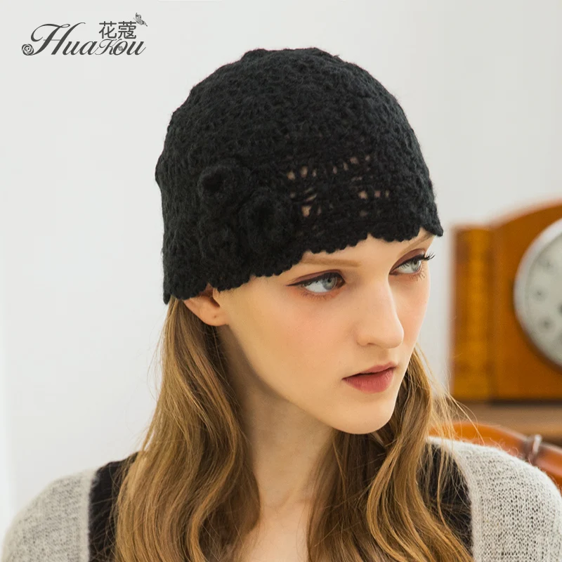 Весенне осенняя шапка для отдыха женская Милая шерстяная с цветами женские шапки