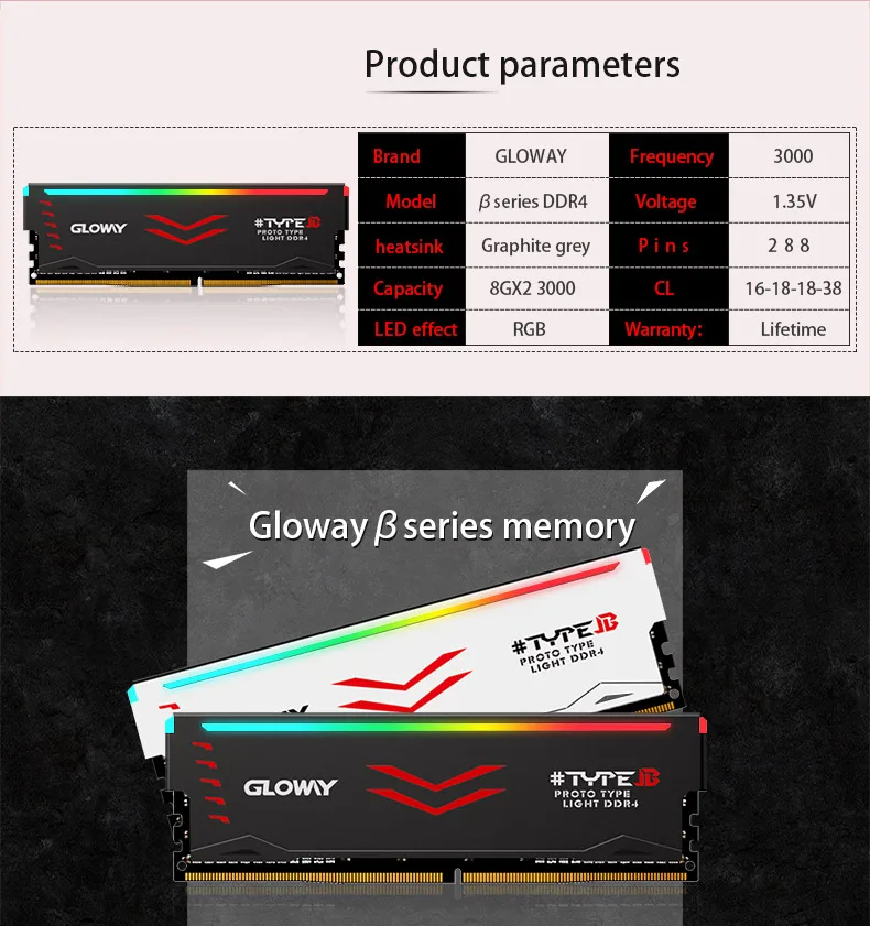 Оперативная память Gloway типа B, DDR4, 8 Гб* 2, 16 ГБ, 3000 МГц, 3200 МГц, RGB, для игр, настольных компьютеров, dimm, с высокопроизводительной памятью