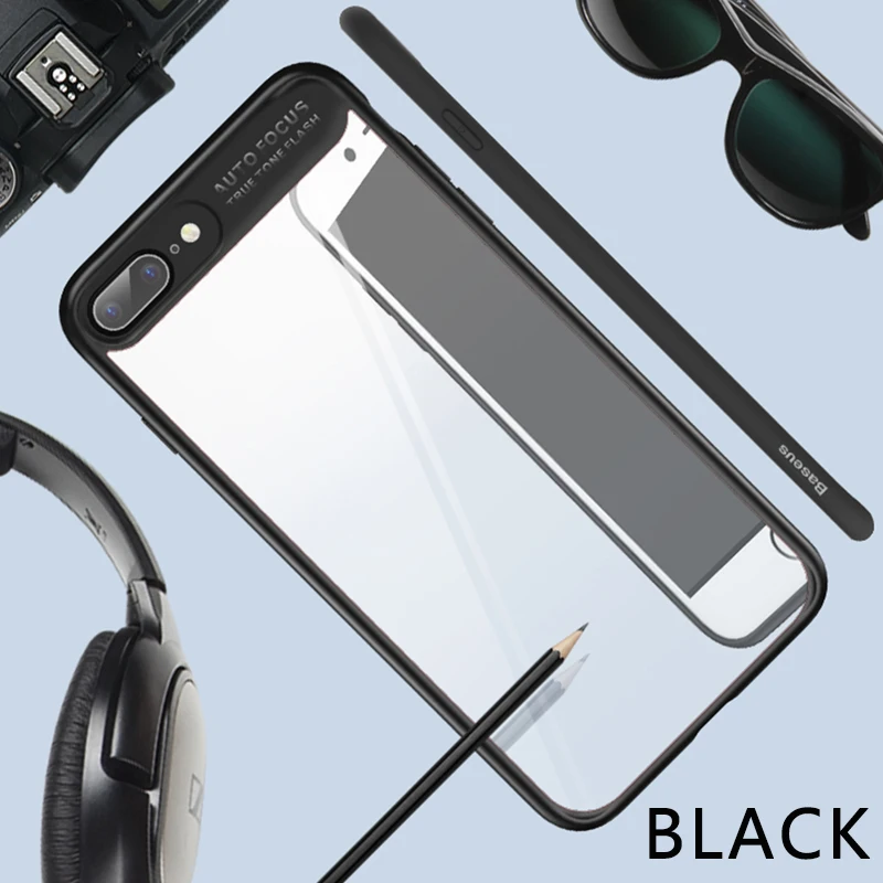 Брендовый зеркальный чехол Baseus для iPhone 8, 7 Plus, Роскошный прозрачный Ультратонкий чехол из поликарбоната и термополиуретана, чехол для iPhone 8, чехол - Цвет: Black