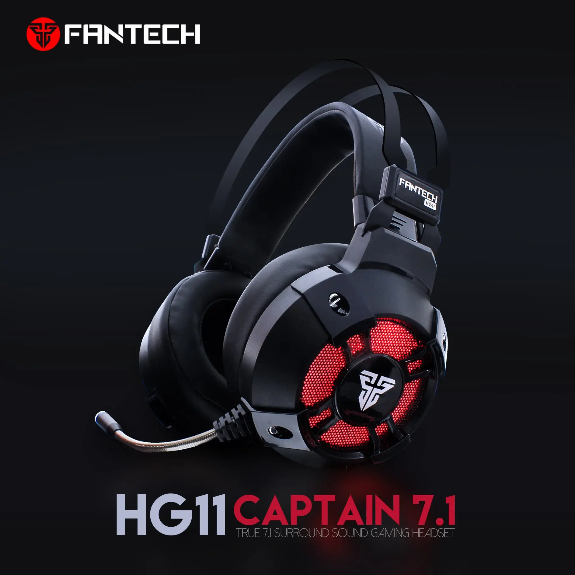 Fantech HG11 игровые гарнитуры большие наушники со световым микрофоном стерео наушники с супер басами для компьютера геймера ноутбука PS4 X-BOX - Цвет: Черный