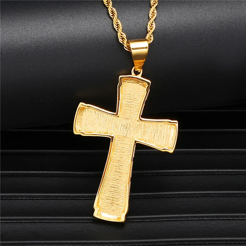 24&quot Link Chain Necklace For Men Hip Hop Stainless Steel Full Bling Rhinestone Cross Pendant | Украшения и аксессуары