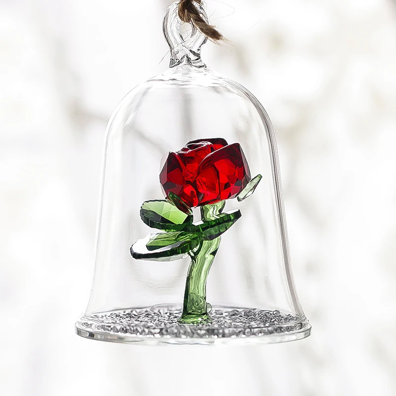 

H&D Crystal Enchanted Rose Flower Figurine Dreams Ornament in a Glass Dome Gifts for her (Red)