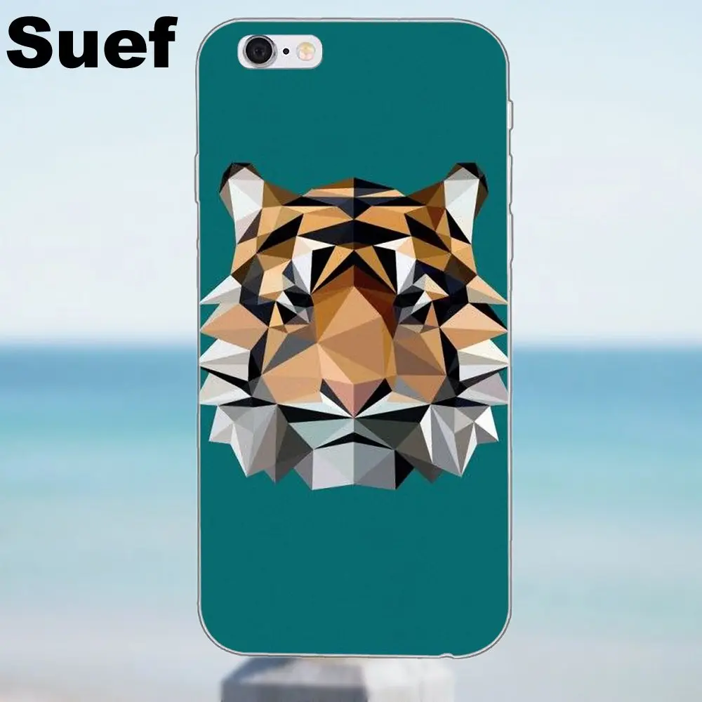 Suef Мягкий ТПУ чехол геометрический Тигр для iPhone 4 4S 5 5S 5C SE 6 6S 7 8 Plus X Samsung Galaxy J1 J3 J5 J7 A3