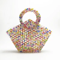 niche design acrylic jelly beaded peach heart special shaped fashion bag new mixed color acrylic beads handbag