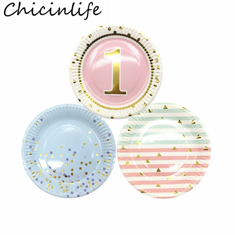 Chicinlife 10 шт. 7 дюймов бумажные тарелки с днем рождения Baby Shower Boy 1st День Свадьба