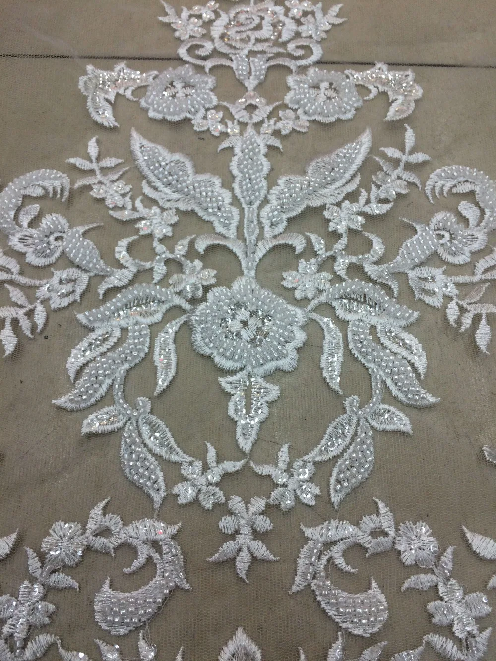 Кружевная ткань тюль с бусинами для вечерние высококачественное гипюровое