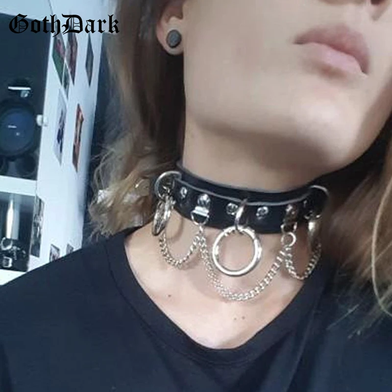 Goth Dark Chocker ожерелье женское кожаное готическое уличное гранж чокер металлический