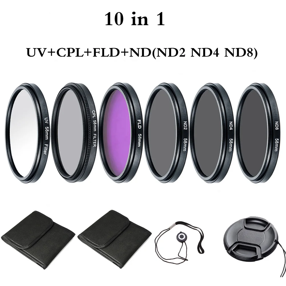 Набор фильтров для фотографии UV + CPL FLD ND (ND2 ND4 ND8) Nikon Canon Sony Pentax DSLRs 52/49/55/58/62/67/72/77