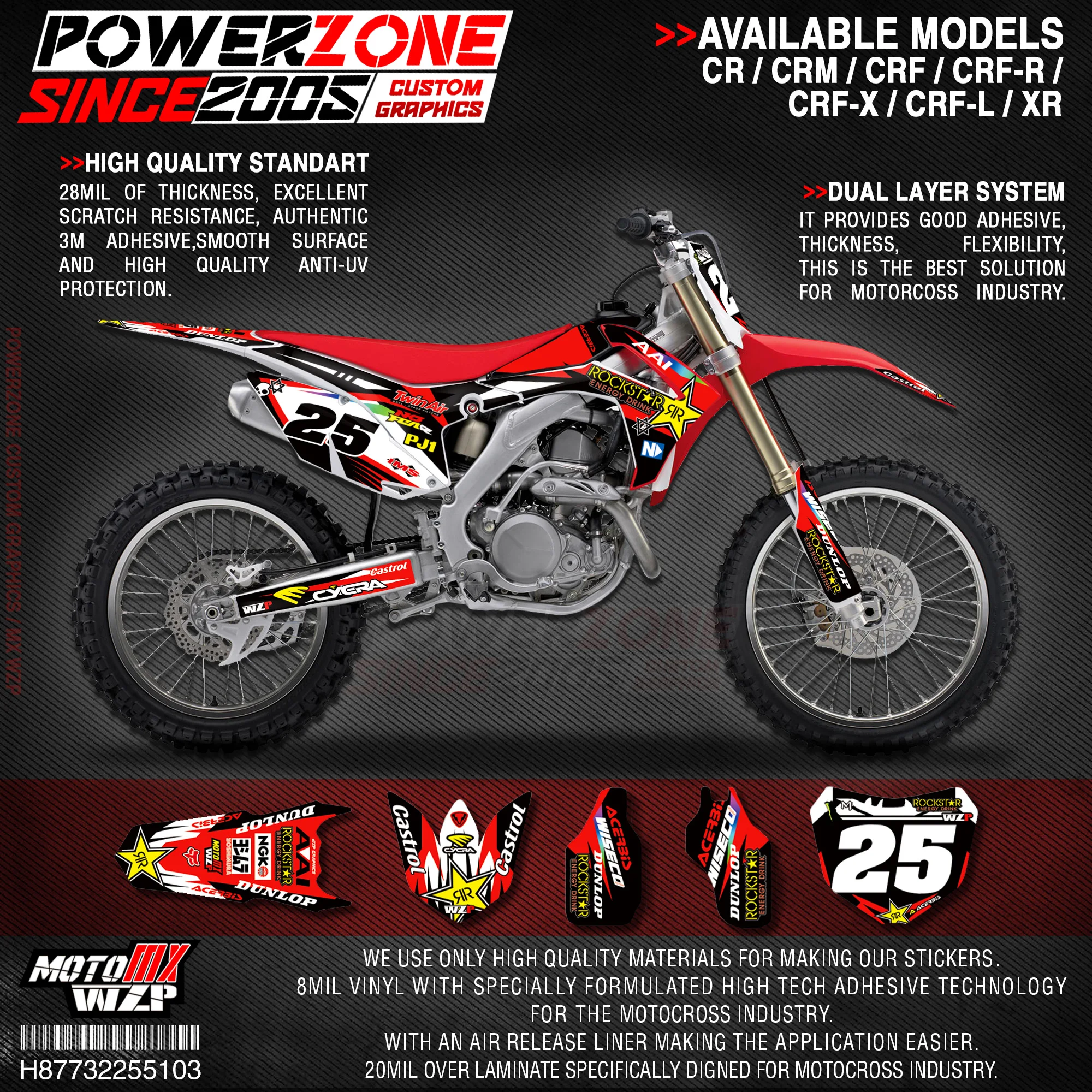 

PowerZone Custom Team Graphics Backgrounds Decals 3M Stickers Kit For HONDA CRF250R 2014-2017 CRF450R 2013-2016 103