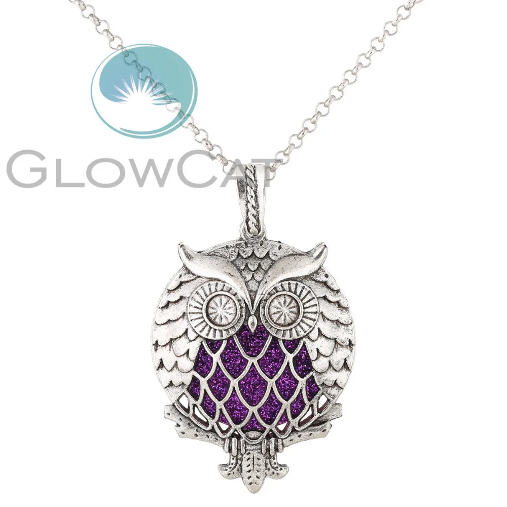 V1284 серебряного цвета с рисунком Совы ароматическое Ожерелье Диффузор для эфирных масел, магнитная застежка медальон в богемном стиле Neckla