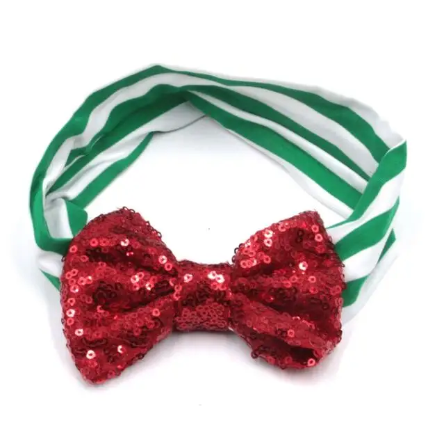 red bow 1 шт., розничная, рождественский подарок, повязка на голову, 4 дюйма, большой бантик с блестками, полосатая эластичная повязка на голову для девочек и детей,, рождественские аксессуары для волос - Цвет: red bow
