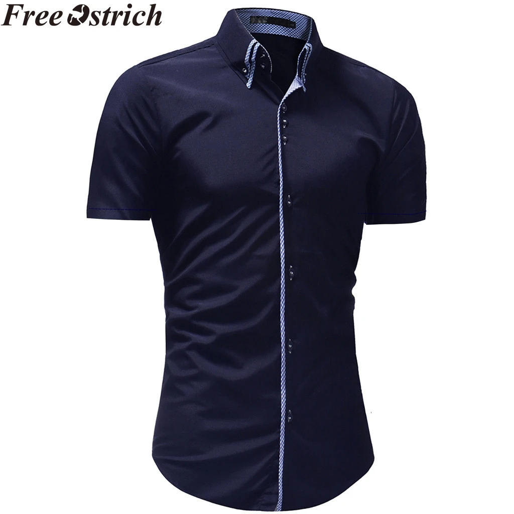 Летняя мужская белая рубашка деловая тонкая с коротким рукавом и карманом в