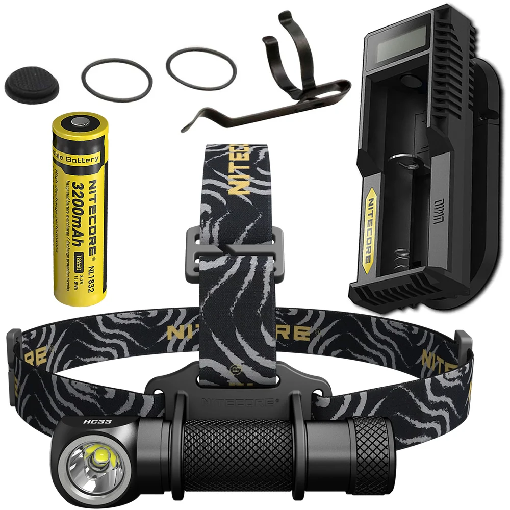 NITECORE HC33 1800 люмен налобный фонарь UM10 зарядное устройство+ 18650 перезаряжаемая батарея Фара Водонепроницаемый фонарик Открытый Отдых Путешествия - Испускаемый цвет: 3200mAh  NL1832