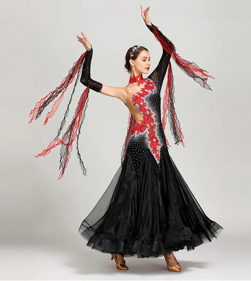 Standard Ballroom Dresses Women Long Sleeve Black Waltz Dancing Skirt High Quality Ballroom Competition Dance Dress
