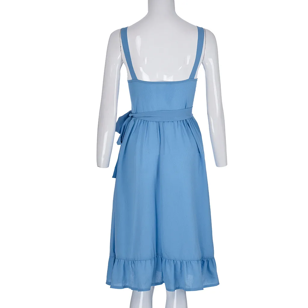 Женские платья Boho Цветочные Спагетти ремень SleevelessA Line кнопка пояса вниз качели