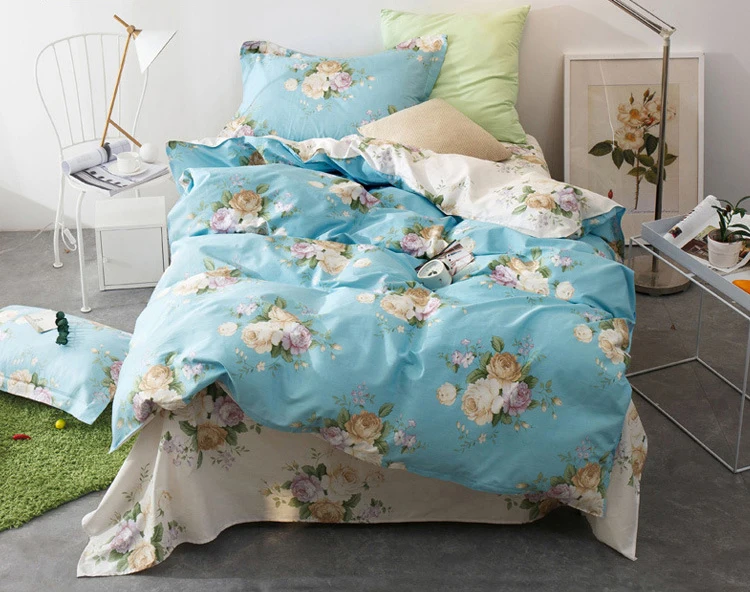 Цветы решетки полоса двойной размер хлопок 3 шт комплект постельного белья