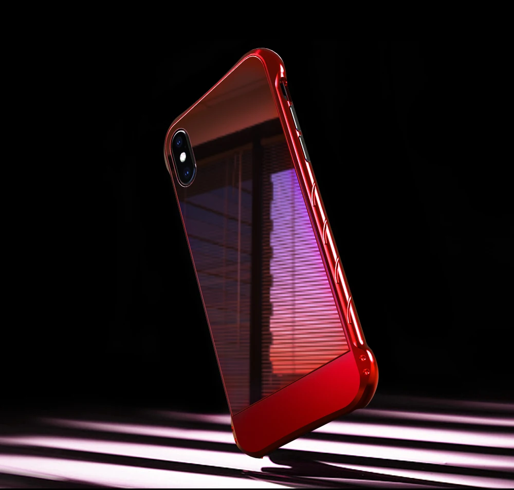 R-JUST Модный чехол для iPhone X Роскошная алюминиевая металлическая рамка+ задняя крышка из закаленного стекла для IPhone X 10 полная защитная оболочка