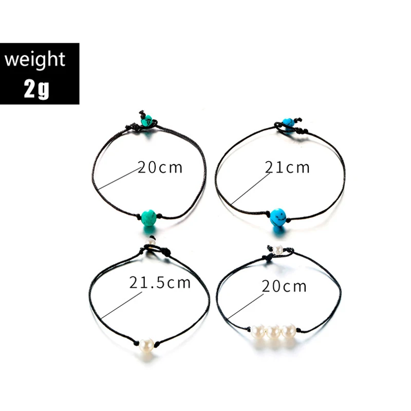 4 шт./лот голубой бирюзовый и жемчужный браслет на ногу из бисера Многослойные
