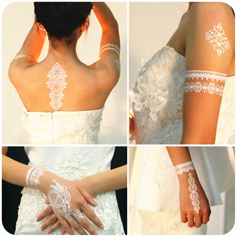 Свадебный стиль для невесты белые кружевные временные тату боди арт флэш