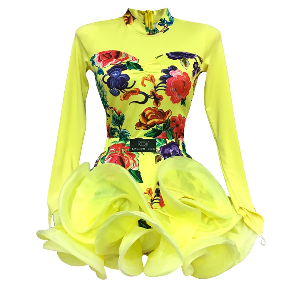 Платья для латиноамериканских танцев девочек Цвет розовый красный желтый С