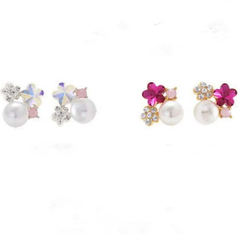 RONGQING 10 пар/лот оптовая торговля имитация жемчуга кристалл цветок серьги шпильки