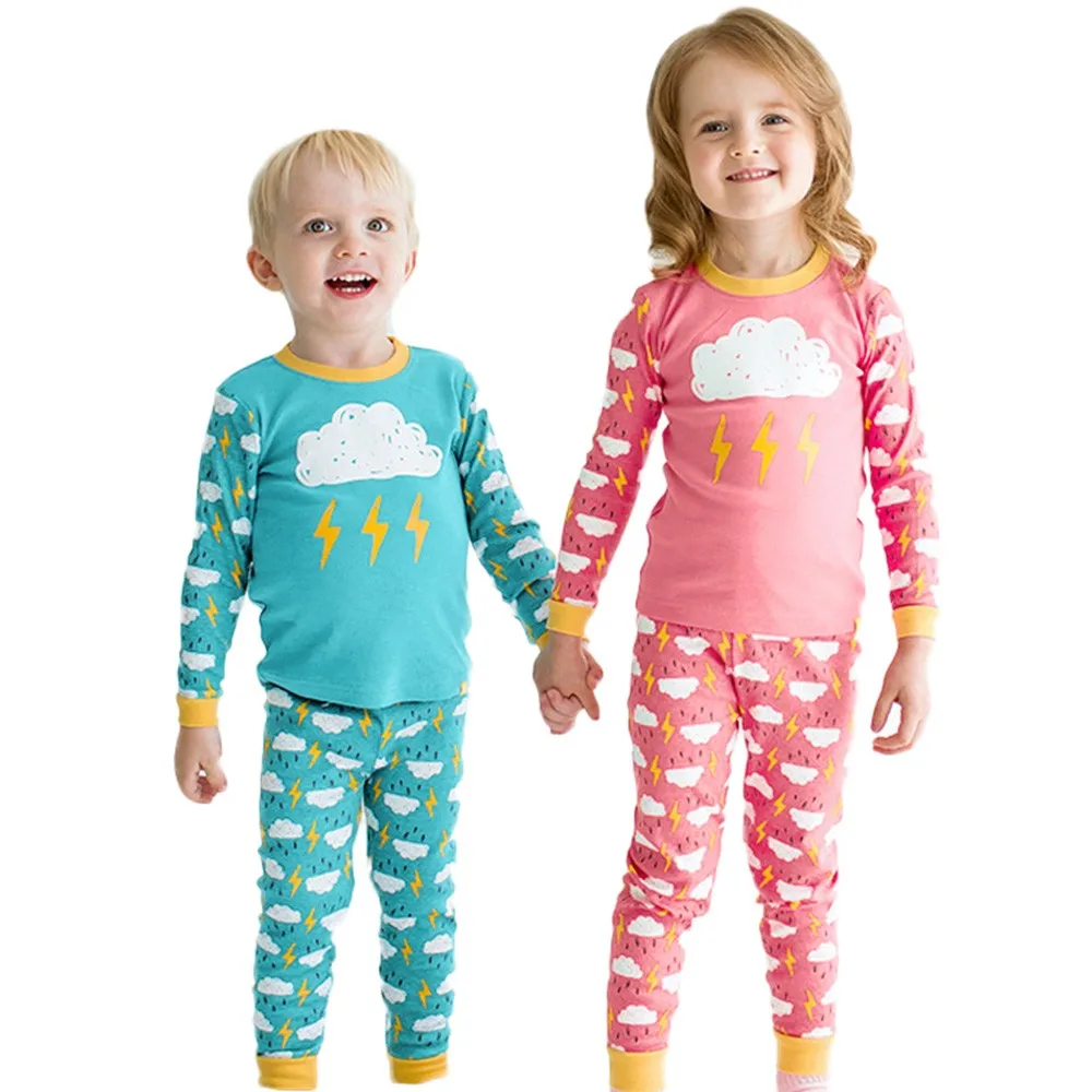 Комплект одежды для детей Пижамные комплекты маленьких мальчиков и девочек Топы