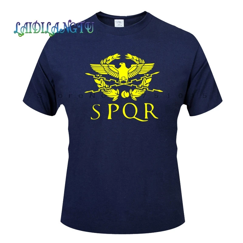 Летняя мода Римская империя футболки мужские SPQR футболка Топы хлопок короткий рукав баннер с орлом футболка - Цвет: Navy