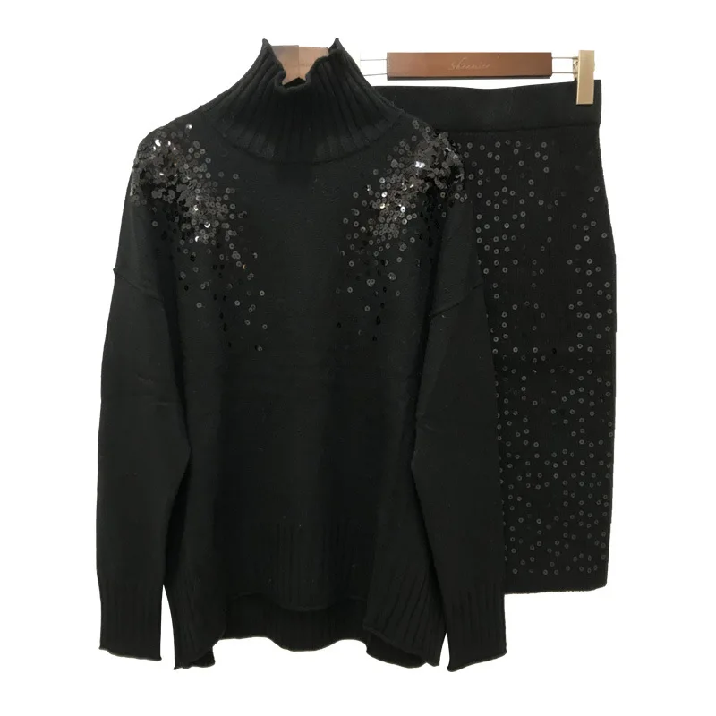 Женский комплект 2018 осенне зимний теплый костюм свитер вязаный джемпер с высоким