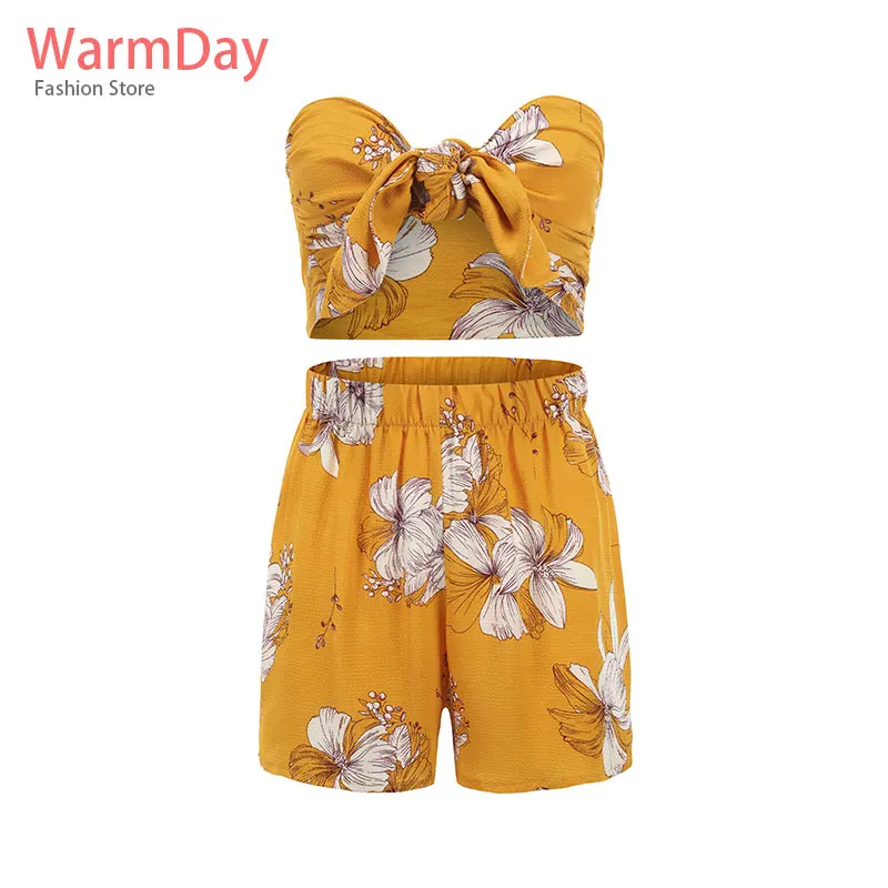 Warmday Лето 2019 г. пикантные комплект из двух предметов для женщин клуб наряды шорты