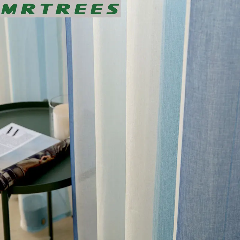 MRTREES полосатые тюлевые оконные занавески s для гостиной кухни современные тюлевые шторы для спальни оконные занавески тканевые занавески