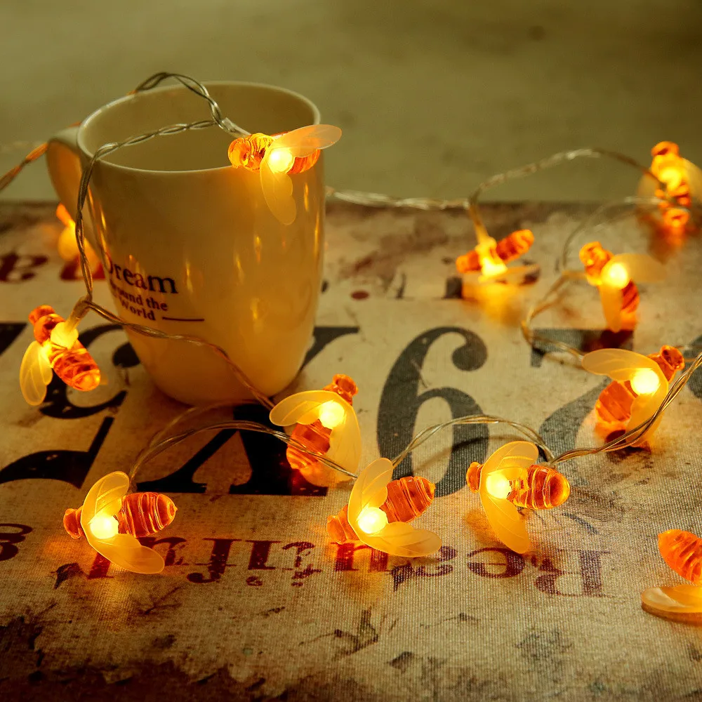 Занавеска пчела гирлянда украшение для дома вечеринки яркие с 10 светодиодными