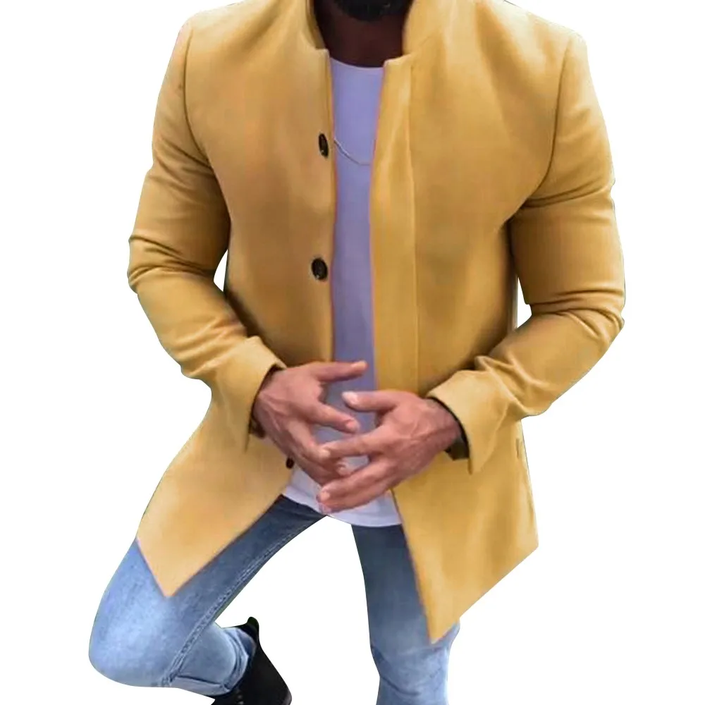 Мужской тепло зимой Slim Fit длинное однотонное Цвет бизнес шерстяное пальто/Мужская Высокая-класс Чистый цвет Куртки большого размера