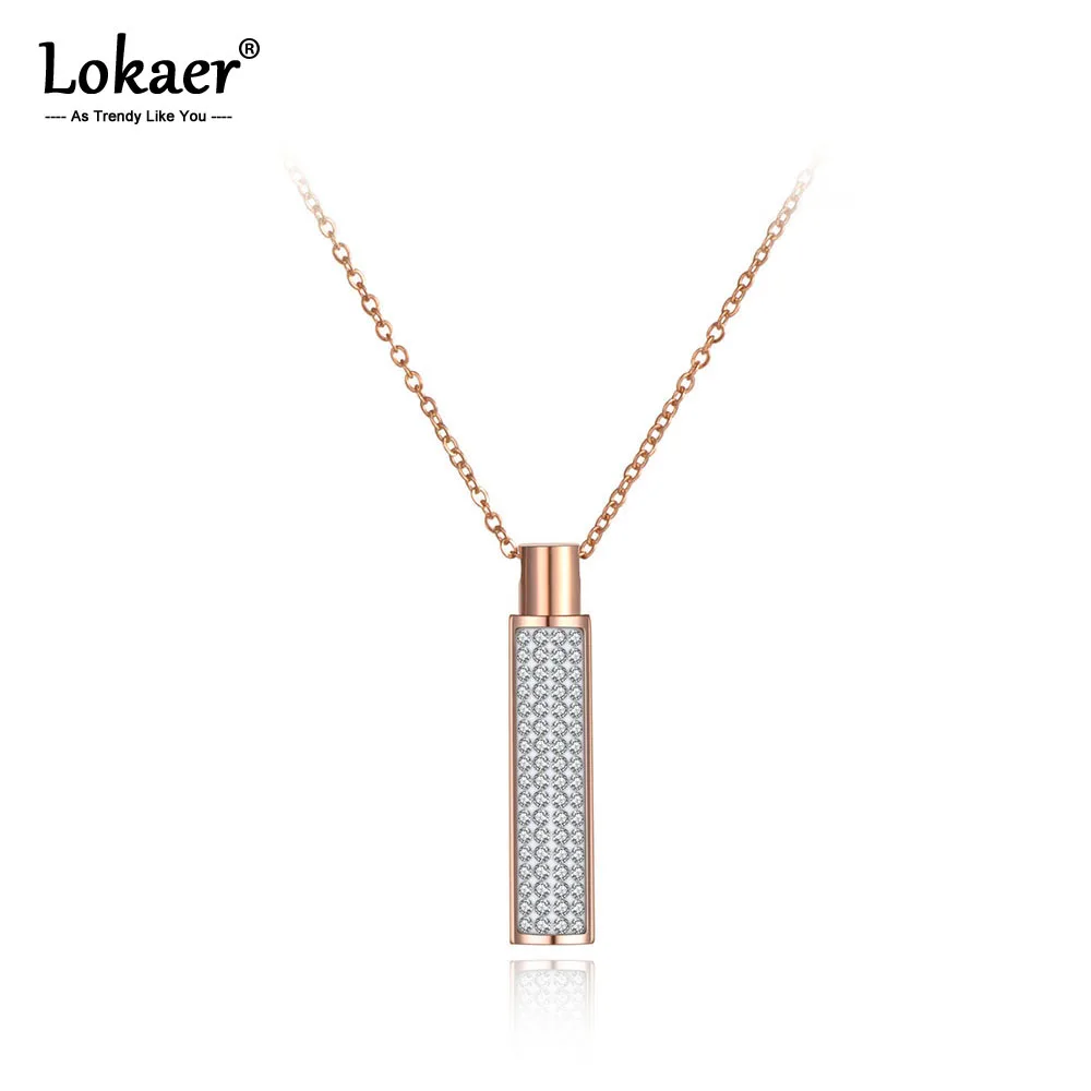 Lokaer, титановая сталь, белая/черная Подвеска со стразами Фианит, ожерелье s, ювелирное изделие, розовое золото, колье, ожерелье для женщин, Рождественский подарок N19097