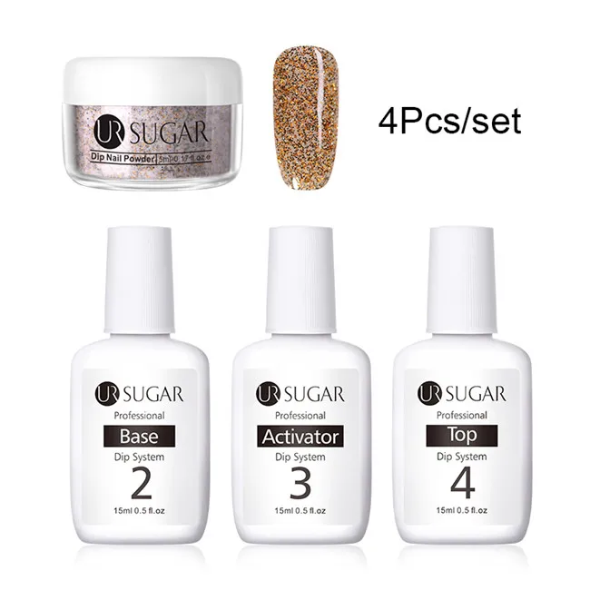 4Pcs set 9 Ur Sugar 5 мл блеск окунания ногтей порошок мерцающий голографический пигмент Пыль порошок украшение натуральный сухой без лампы лечения набор - Цвет: 4Pcs set 9