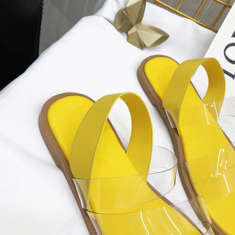 Sandales Femme 2019 Для женщин летние туфли на плоской подошве Модный из ПВХ прозрачный