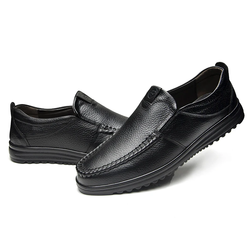 SHENGKUANG Genuine Leather Mens Shoes Slip-On Casual Black Brown Simple Style Leisure Shoe | Обувь