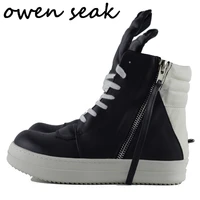 owen seak men shoes high ankle luxury trainers rivet cow leather winter boots lace up casual sneaker zip flats black white shoes