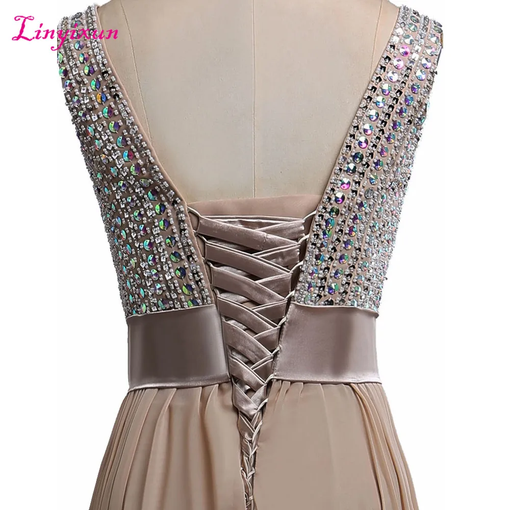 Платья Linyixun для выпускного бала реальные фото 2017 V-образный вырез без рукавов