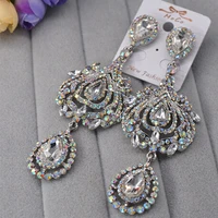 charmcci elegent evening dinner party wedding jewelry luxury long crystal big drop dangle earrings for women
