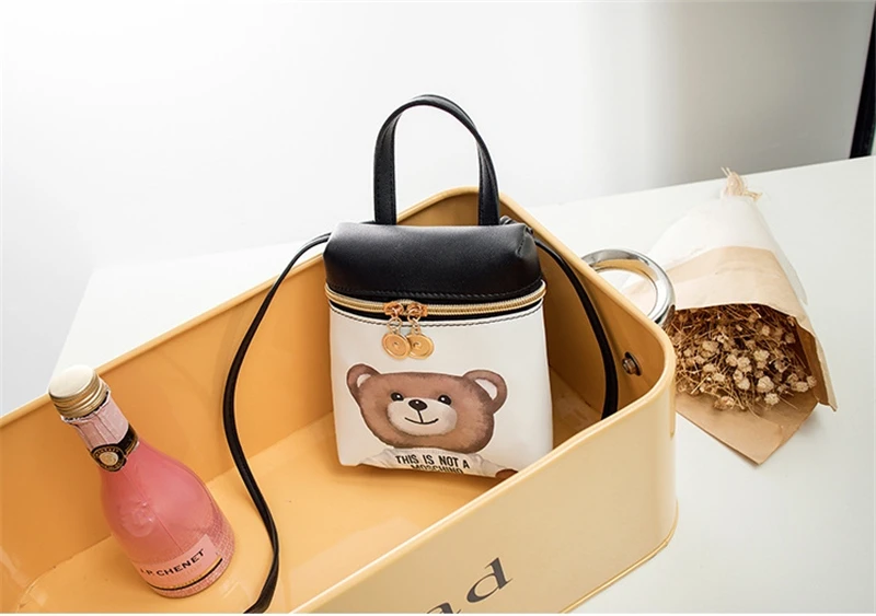 New Women's Mobile Phone Bag Cartoon Female Messenger Shoulder Bags Crossbody Cute Fashion Leather Bags Mini Bear Handbags
