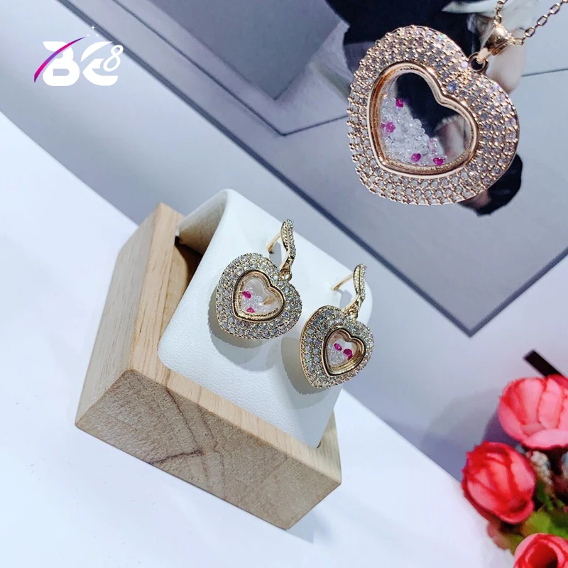 

Be 8 New Luxurious Jewelry Set Bridal Wedding Accessories Micro Paved CZ Love Heart Shape Earrings Necklace for Women S385