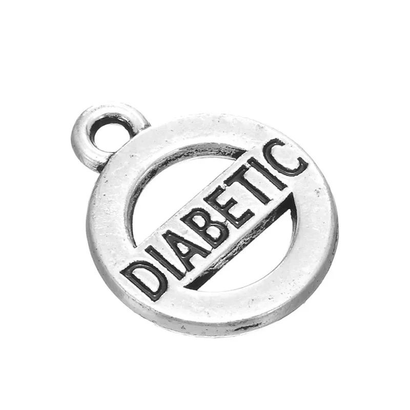 

12pcs-- 16x13mm Antique silver tone DIABETIC charm pendant DIY Message charm
