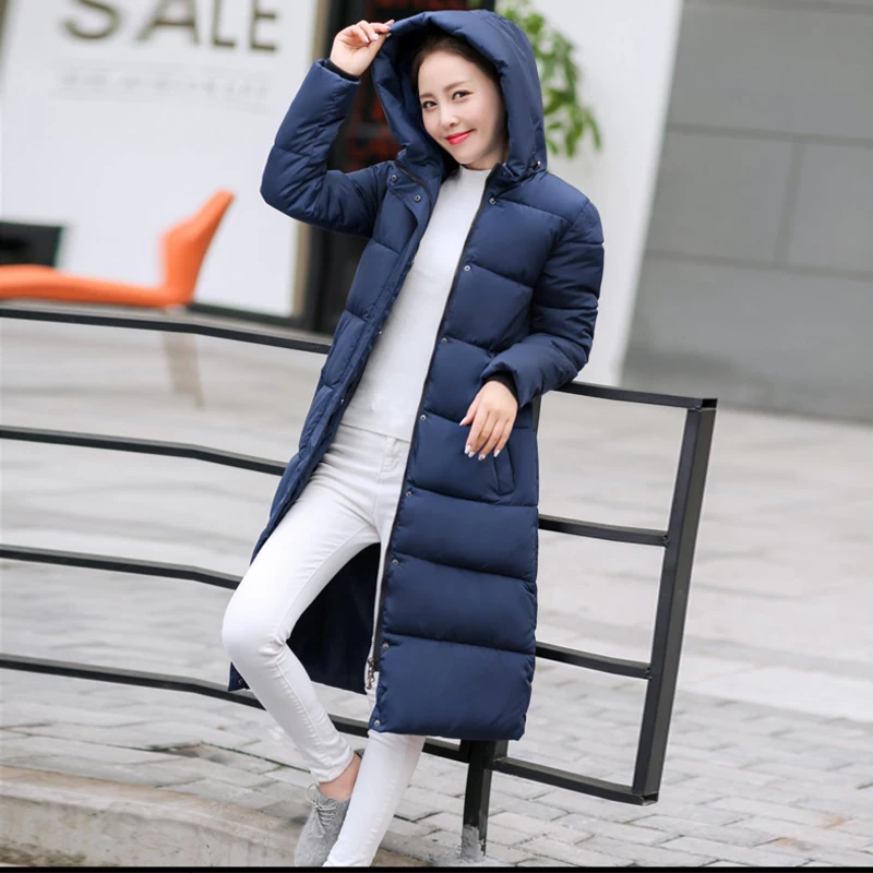 Зимнее пальто с капюшоном женское длинное стеганое хлопковое тонкое теплое