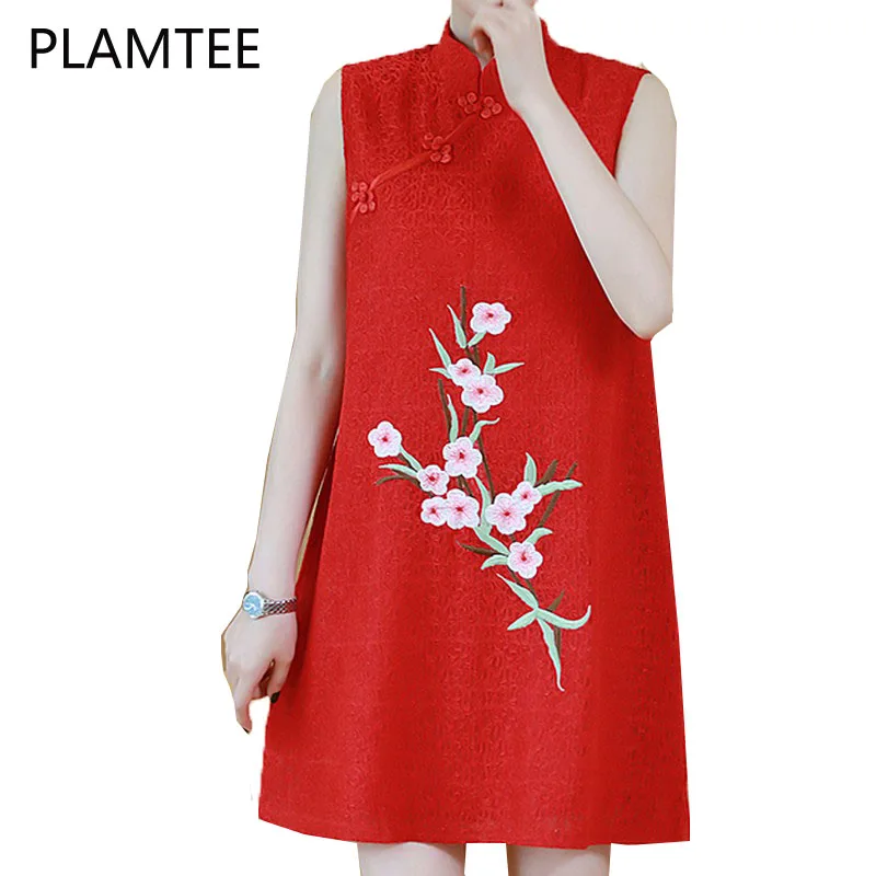 Buy PLAMTEE Traditional Chinese Clothing Embroidery Flower Pregnancy Dresses Loose Vestidos Mujer 2017 New Summer Maternity Clothes on
