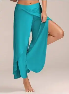 Light Blue Широкие брюки Для женщин Капри Твердые свободные шаровары Фитнес танец носит Разделение брюки плюс Размеры шаровары ш - Цвет: Light Blue