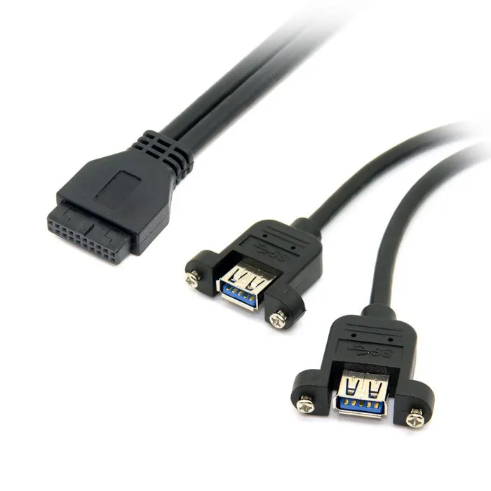 0,2 м 0,3 м USB кабель для передачи данных 3,0 USB3.0 двойной Порты женский винтовое крепление Тип к материнской плате 20pin Header кабель Шнур черного и синего цвета 20 см 30 см