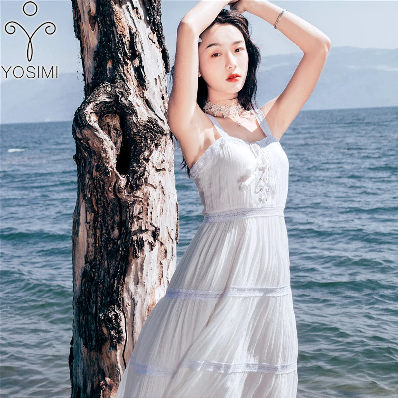 Фото YOSIMI White Sleeveless Dress 2019 Summer Red Cotton and Linen Long Women Vintage Female Vestidos Sexy Party Night Club Женская одежда YOSIMI White Sleeveless Dress 2019 Summer Red Cotton and Linen Long Women Vintage Female Vestidos Sexy Party Night Club Женская одежда